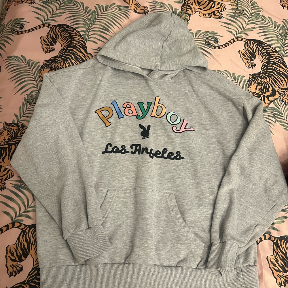 Playboy Light Gray Hoodie with Multicolor Logo